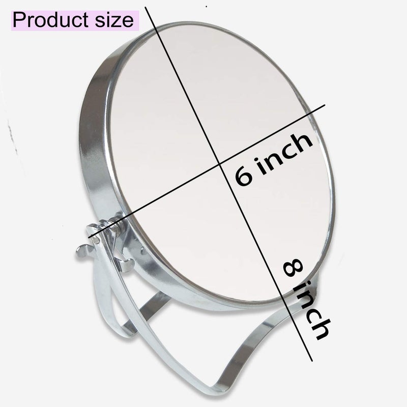 WMugthome Two-Sided 4-In/6-in with Handle Portable Round Makeup/Travel/Desk Mirror with 1X and 3X Magnification(Silver, 6inch) - Image 4